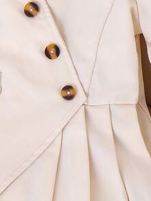 SHEIN 女童时尚杏色不对称设计长袖纽扣假口袋褶皱上衣搭配舒适休闲裤外套套装，秋冬季 - 杏色 - 查看 4