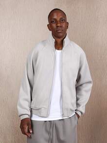 SUMWON Áo khoác Jersey Boxy Fit có khóa kéo phía trước, dày dặn, mặc mùa đông, mặc thường ngày, có khóa kéo cơ bản, trang phục lớp thiết yếu - Xám - Xem 6