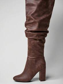 SHUZIA 女士迷人圆头粗跟过膝休闲靴 - 棕色 - 查看 6