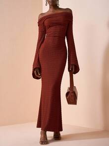 Zivah 2025 秋季新款音乐节、复活节、圣帕特里克节、西部风、游牧风、生日派对、毕业典礼、学院风、学生装、日常休闲、百搭百搭、休闲、邮轮旅行、海滩、日光浴、病毒式传播、街头服饰、婚礼宾客波西米亚风、通勤、早午餐、机场、圆领无袖褶皱肩带腰部超长纹理棕色连衣裙 - B - 棕色 - 查看 6