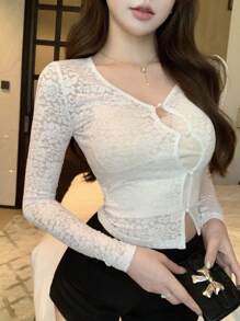 DAZY Schnürung Langarm T-Shirt für Frauen, einzigartiges Boutique Design, Slim Fit Top