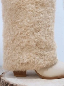 SHUZIA Fuzzy Knee High Boots - Khaki - View 4