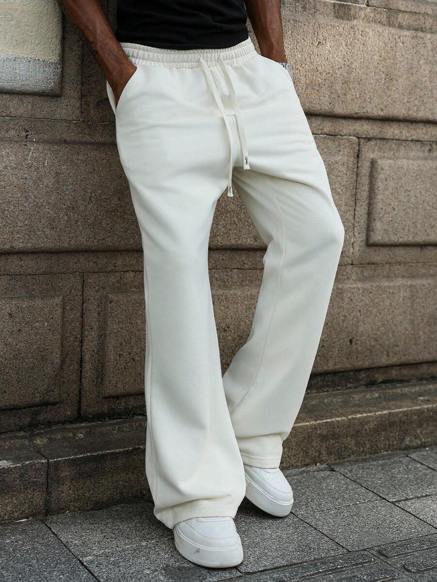 Manfinity Hypemode Men's Striped Drawstring Waist Casual Flare Sweatpants - Beige - View 1