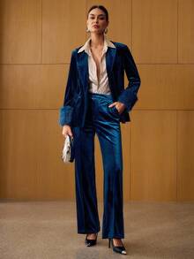 MOTF PREMIUM VELVET CONTRAST FAUX FUR STRUCTURED BLAZER, AUTUMN/WINTER - Blue - View 5