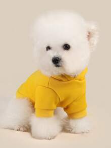PETSIN 1 Piece Of Cat/Dog Clothing, Comfortable Autumn And Winter Soft And Warm Hooded Sweatshirt, Suitable For Casual Clothing For Small Dogs - Yellow - View 5