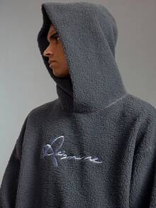 ROMWE MEN Street Life Men's Letter Embroidery Drop Shoulder Long Sleeve Sweatshirt, Autumn/Winter - Purple - View 2