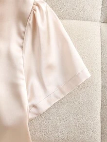 SHEIN 青少年女孩纯色马球领短袖上衣和迷你裙休闲装 - 白色 - 查看 3