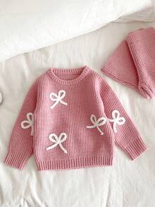 SHEIN Vintaside Kids 女宝宝时尚百搭可爱休闲蝴蝶结毛衣和针织裤套装