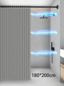 SHEIN 1pc Boho Style Foldable Magnetic Adsorption Bathroom Curtain, Waterproof & Mildew Resistant Linen-Like Material, Dry-Wet Separation No-Drill Home Bathroom Decor Summer Bathroom Accessories Back To School - Multicolor - View 12