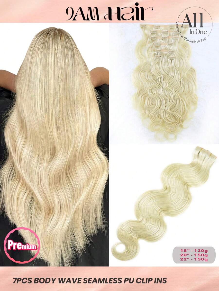 Seamless Clip Ins 7pcs Body Wave 613# Bleach Blonde 130g/150g Full Head Seamless PU Clip Ins Extensions 100% Cuticle Aligned Double Drown Remy Human Hair HQ Invisible Clip In Hair Extensions - S613 - View 1
