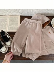 SHEIN 女婴针织撞色加厚连帽卫衣裤套装（2件套），秋冬季 - 彩色 - 查看 6