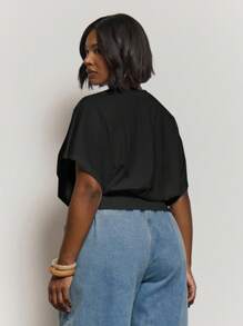 MUSERA توب مناسب للخصر بأكمام خفافيش، أنيق للعطلات والإجازات والحفلات والمناسبات الاحتفالية، مقاسات كبيرة - الأسود - مشاهدة 3