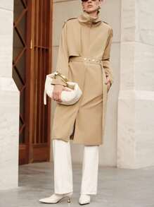 Uhlyne European & American Elegant Commuter High-End Stand Collar Belt Waist Dropped Shoulder Women Long Trench Coat Fall Winter Cloth For Women - Khaki - View 5