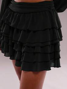 SHEIN BAE Women's Layered Ruffle Hem Versatile Mini/Skirt - Black - View 5
