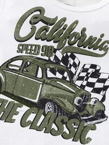 年輕女孩休閒汽車圖案t恤+長褲+小包套裝 - 綠色 - 查看 4