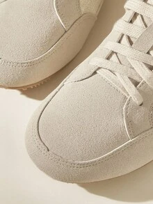 CUCCOO EASI Scarpe casual e sportive da donna con design a patchwork e punta tonda, scarpe da ginnastica in pelle PU leggera e comoda color kaki chiaro, adatte per uso quotidiano sia interno che esterno