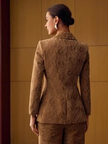 MOTF PREMIUM WOMEN'S CHENILLE JACQUARD BLAZER, AUTUMN/WINTER - Khaki - View 3