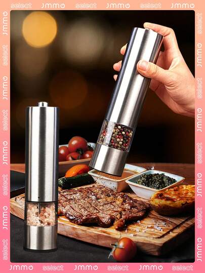 JMMO 1PC Electric Salt And Pepper Grinder, Automatic One Handed Operation Adjustable Stainless Steel Grinders, Automatic Pepper Grinder, Electronic Adjustable Pepper Grinder For Kitchen Tools(Batteries Not Included)