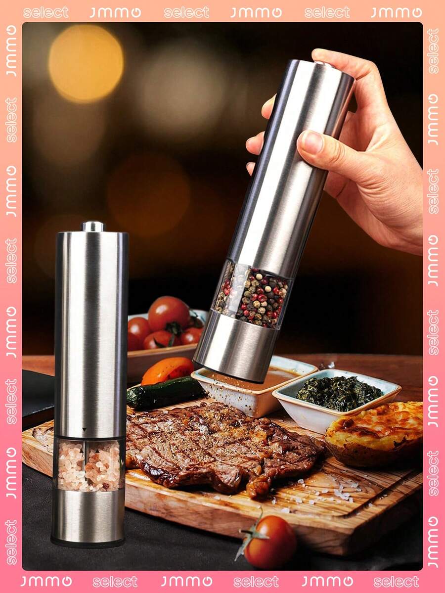 JMMO 1 件电动盐和胡椒研磨机，自动单手操作可调节不锈钢研磨机，自动胡椒研磨机，电子可调节胡椒研磨机，适用于厨房工具（不含电池） - 銀色 - 查看 1