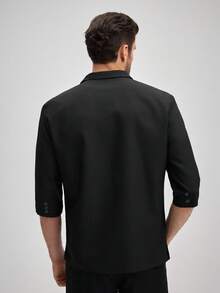 OFFICEAU Men's Casual 3/4 Sleeve Blazer, Korean Stylish Loose Fit Lightweight Suit Jacket, Old Money - Black - View 2