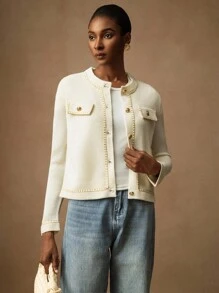 Vesra Women's Versatile High-Quality Knitted Cardigan Sweater, Autumn/Winter Fall Cloth For Women - Apricot - View 4