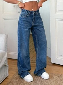 SHEIN Tall LOW WAIST WIDE LEG LONG HEM TALL JEAN - Medium Wash - View 8