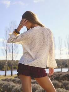 Aralina 荷叶边 V 领长袖前系带衬衫 - 彩色 - 查看 2