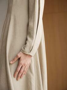 Uhlyne Váy đi làm cổ chữ V cổ điển dành cho nữ, phong cách Old Money, váy vải họa tiết xếp ly thanh lịch, cổ chữ V cơ bản, tay dài, ôm sát, gợi cảm - Màu vàng - Xem 5