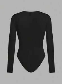 SHEIN EZwear 2 件套休闲纯色针织性感 V 领修身长袖甜心领女式紧身衣 - 彩色 - 查看 6