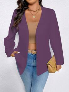 EMERY ROSE Plus Size Minimalist Solid Color Blazer For Casual Commuting Fall Cloth For Women Autumn - Purple - View 6