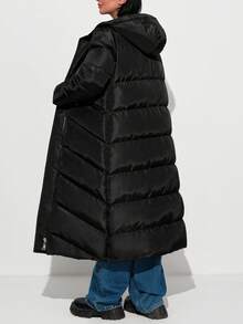 EURMUSE Solid Color, Asymmetric Zip-Up, Winter Coats - Black - View 2