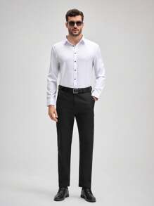 Officeau Men's White Long Sleeve Dress Shirt, For Formal Business/ Office - White - View 9