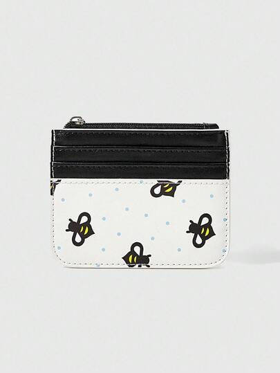 Kawaii Kartenhalter & Münzbeutel mit durchgehendem Bienen- und Punktemuster