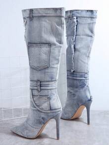 SHUZIA Bottes En Jean Pointu À Talons Aiguilles - Bleu ciel - Voir 3