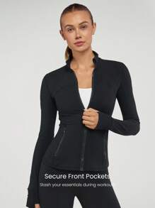 GLOWMODE FeatherFit™ Slim-It Streamline Performance Secure Pockets Zip Up Long Sleeve Jacket Low Impact Yoga Daily Fall