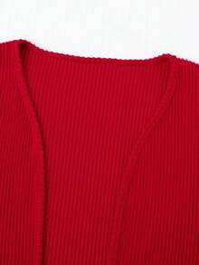 Sparklyn Set de 2 piezas de niña adolescente con cárdigan de punto rojo y vestido, adecuado para estilo de vacaciones, con estampado floral de flores de cerezo - Rojo - Ver 8