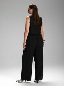 LYSMO Plus Size Summer Sexy Solid Color Vest & Pants Suit In Fall/Winter - Black - View 2