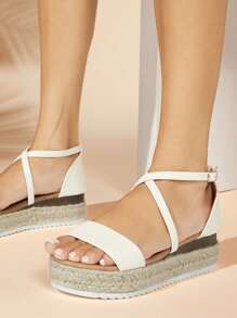 SHUZIA Damskie sandały na platformie w jednolitym kolorze, minimalistyczne, wiązane na koturnie