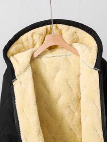 Vacaura Teens' Sherpa Lined Hooded Zip-Up Padded Coat, Fashionable Minimalist Design Suitable For Daily, Outdoor, Commuting Wear Fall Winter - Black - View 7