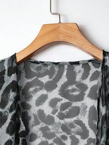SHEIN LUNE Plus Size Women Leopard Print Lightweight Adjustable Sleeve Long Jacket - Grey - View 10
