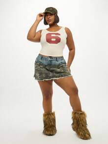 SUMWON Plus Size Number 6 Graphic Tank Top Varsity Style College Sports Team Jersey Collegiate Summer Crop Top Sleeveless Basic Athletic Inspired Casual Vest - White - View 3