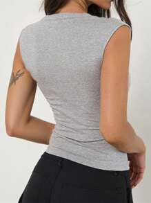 INAWLY 女士休闲百搭纯色深 V 领吊带背心 - 灰色 - 查看 2