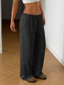 SHEIN EZwear Plus Size Casual Loose Fit Dark Grey Pants, Versatile For Autumn,Fall Clothes For Women - Dark Grey - View 3