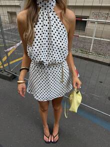 Aralina Women's Polka Dot Sleeveless 4th Of July Graduation Mini Dress, Summer - White - View 13