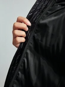 ROMWE MEN Street Life 男士休闲纯色立领拉链加厚外套，冬季、秋季 - 黑色 - 查看 12