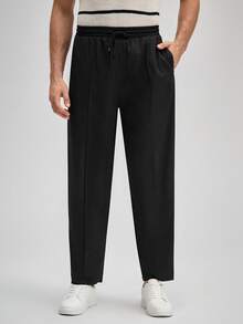 Officeau 男士休闲舒适百搭复古风长裤，春夏皆宜 - 黑色 - 查看 5