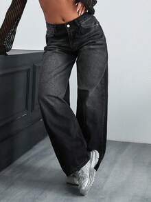 EURMUSE Damen Jeans mit weitem Bein und niedriger Taille - Mittele Waschung - Übersicht 5