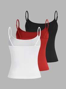 SHEIN EZwear Bộ 3 áo ba lỗ đa năng thường ngày, ôm vừa vặn cho nữ, thích hợp cho mùa hè - Nhiều màu - Xem 2