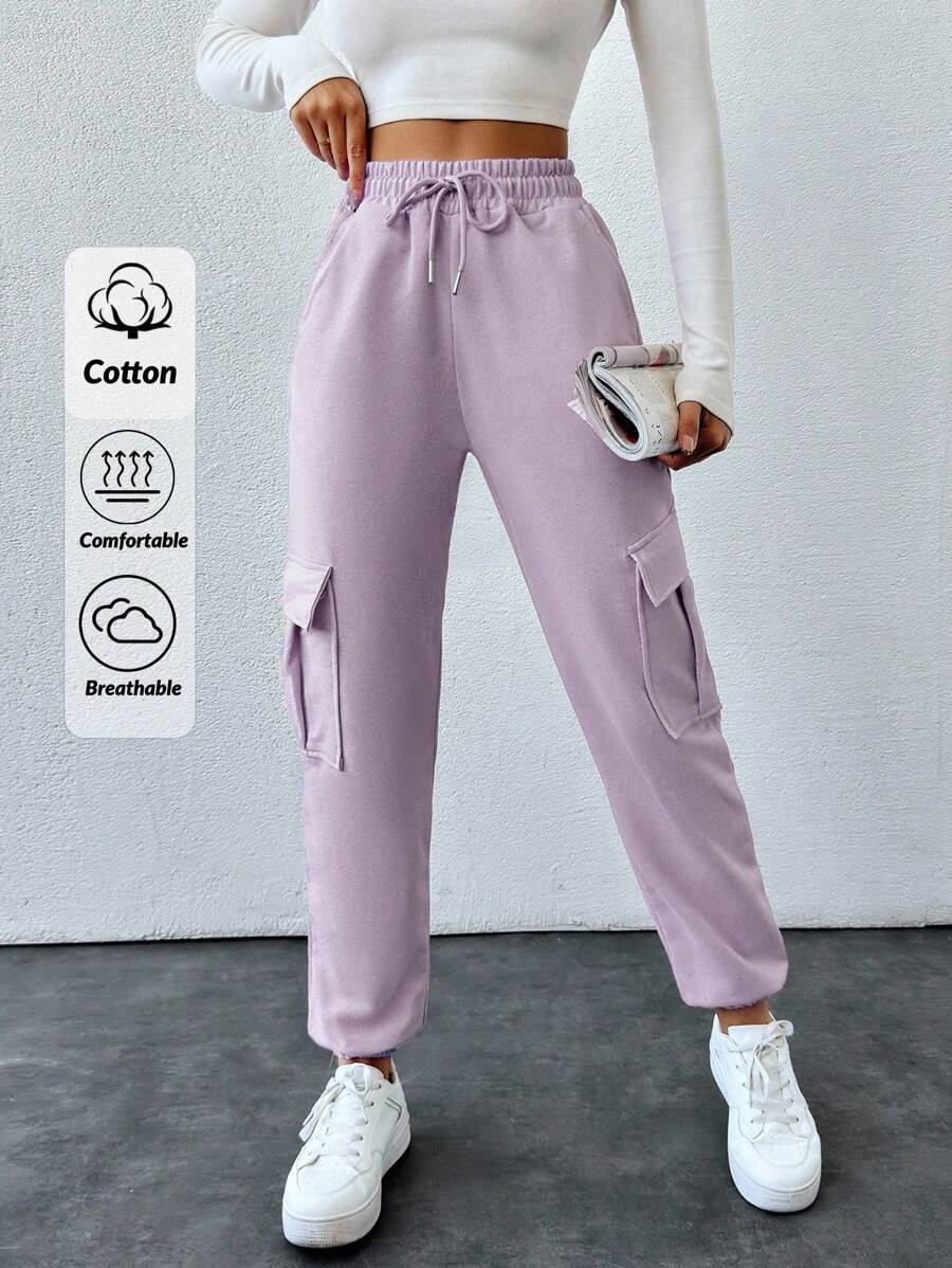 Cloudara Women's Fashionable Solid Color Jogger Pants With Pockets And Drawstring - Lilac Purple - View 1