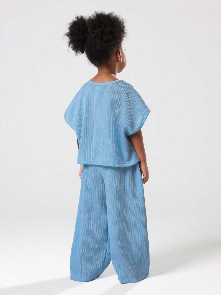 Textured Wide Leg Pants With Boxy T-Shirt Co-Ord Set